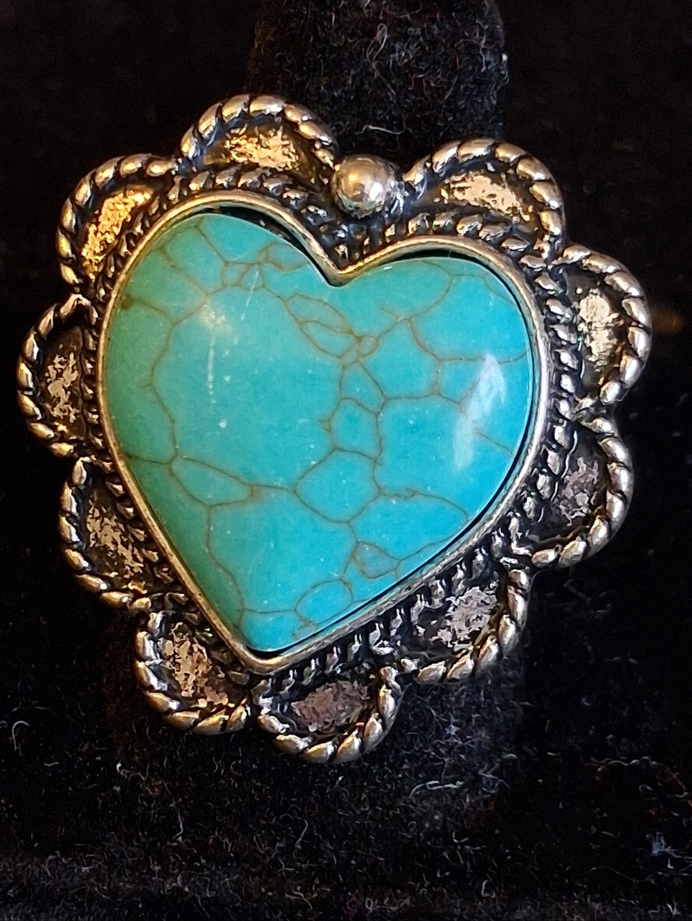 Paparazzi Faux Turquoise Heart Silvertone Ring - Blue Heart Statement Ring